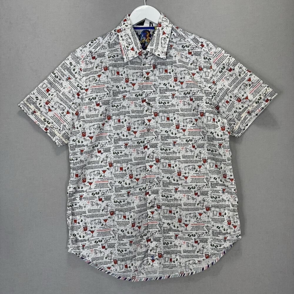 Robert Graham Cosmo Recipe Shirt Mens L White Flip Cuff Novelty Cocktail Print